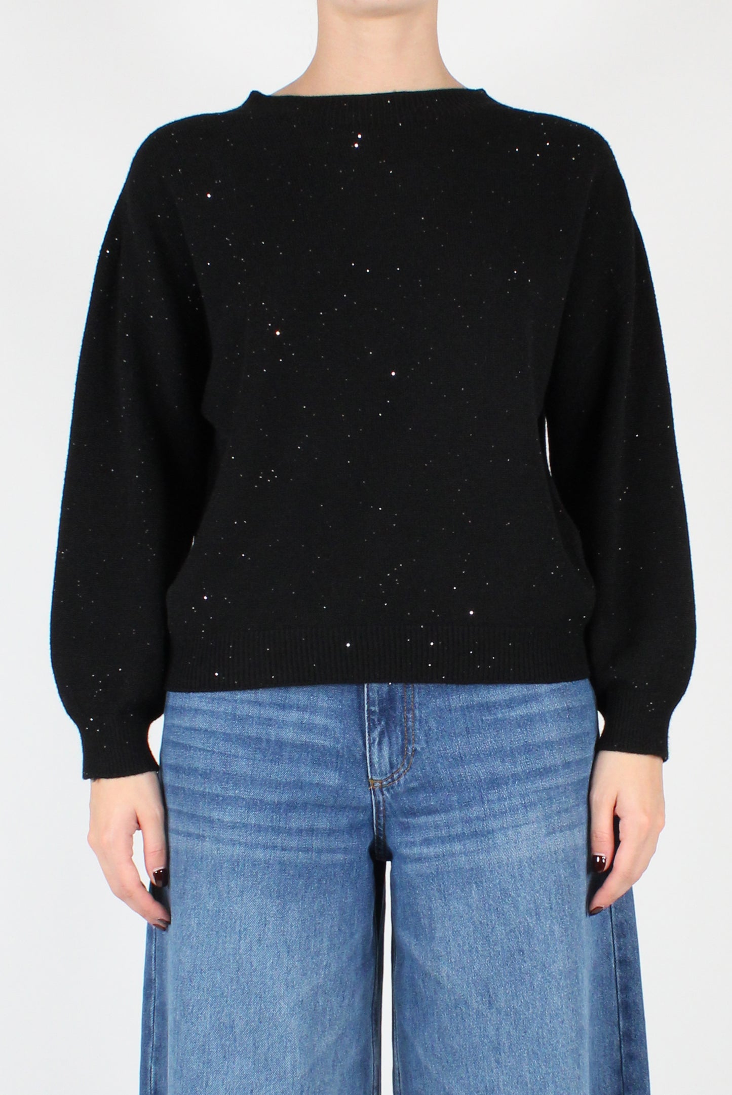 Maglione Scollo Tondo con Micro Paillettes