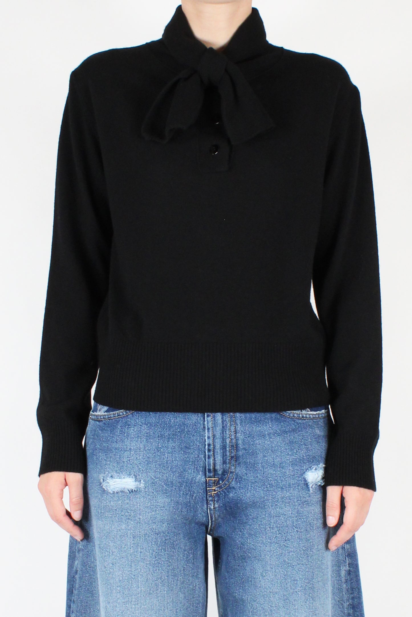 Polo Neck Sweater with Bow Tie