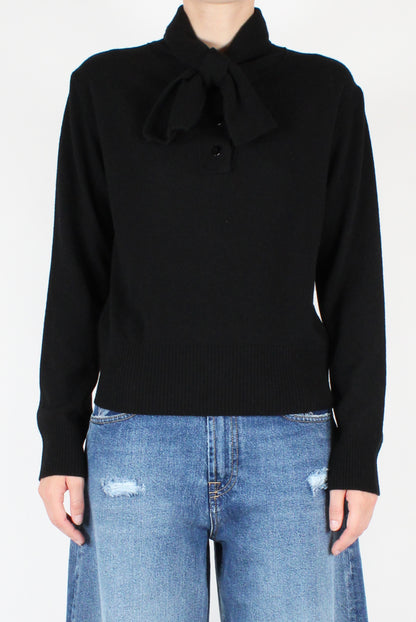 Polo Neck Sweater with Bow Tie