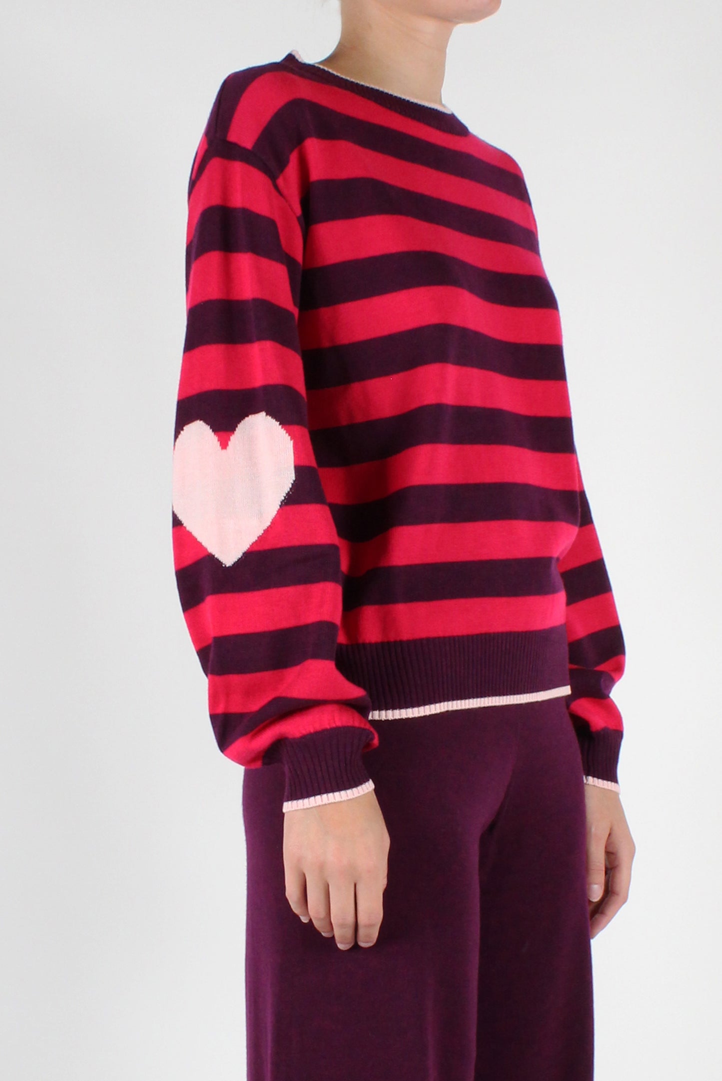 Heart Striped Crewneck Sweater