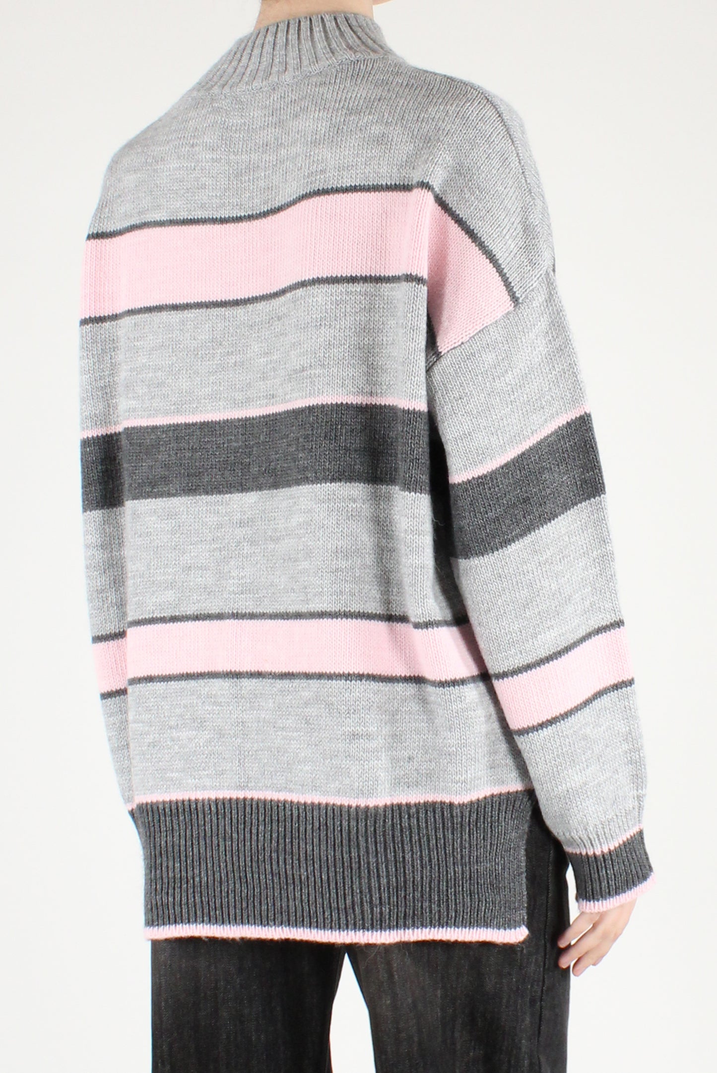 Maglione Over Collo Alto a Righe Multicolori