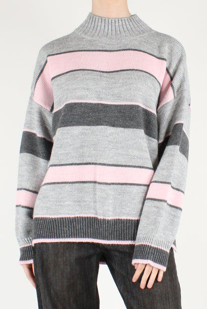 Maglione Over Collo Alto a Righe Multicolori