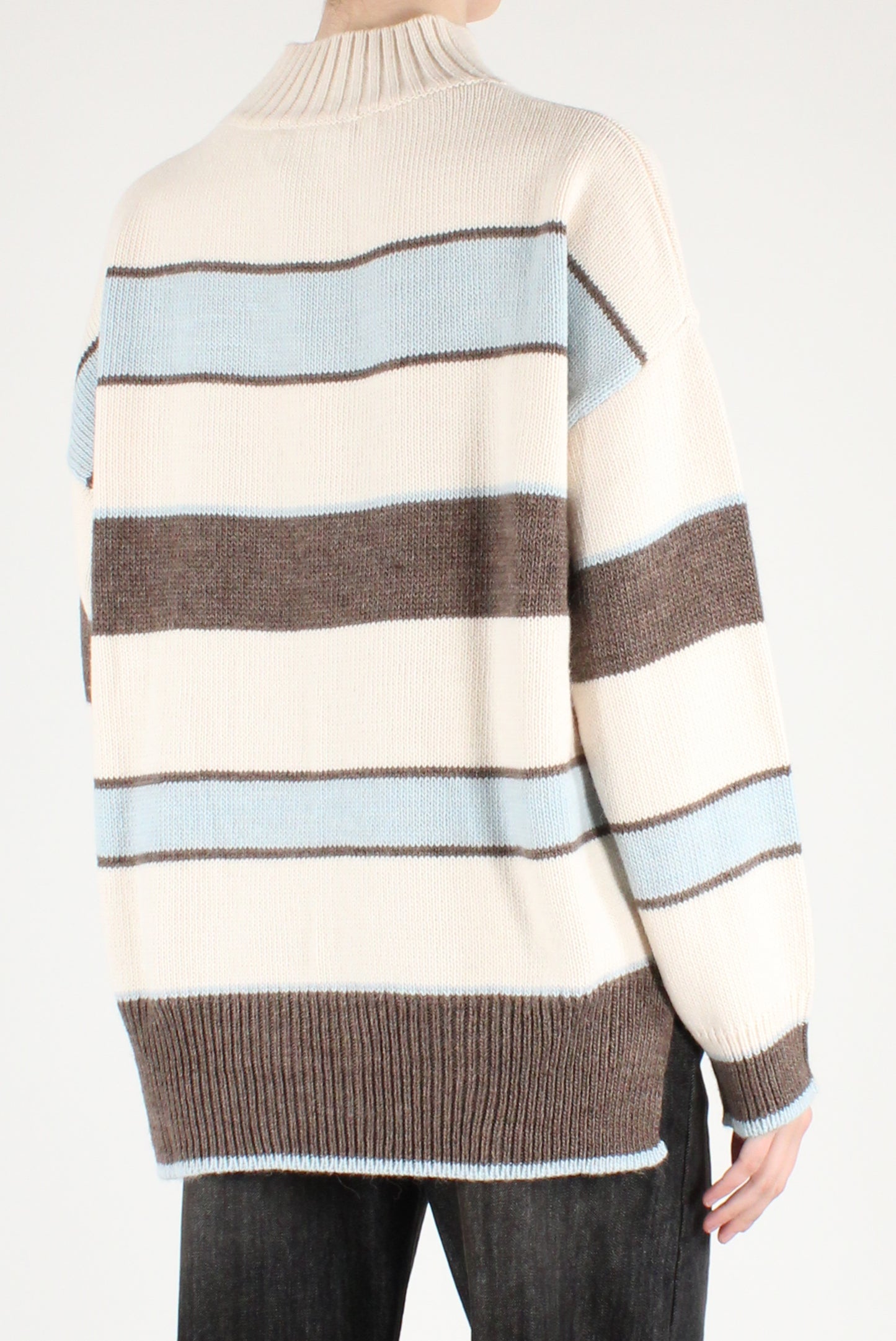 Maglione Over Collo Alto a Righe Multicolori
