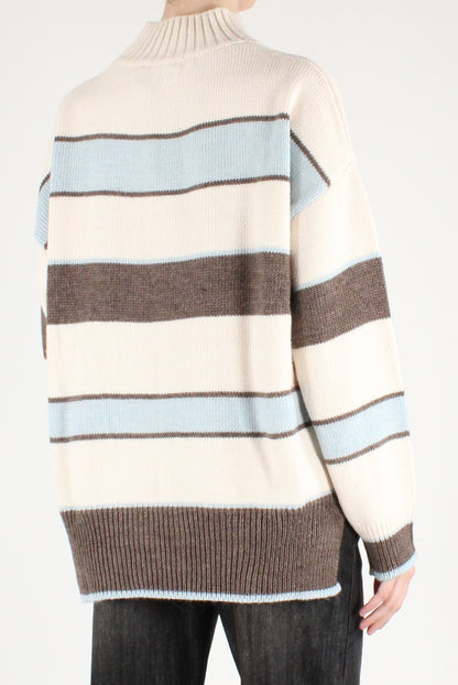 Maglione Over Collo Alto a Righe Multicolori