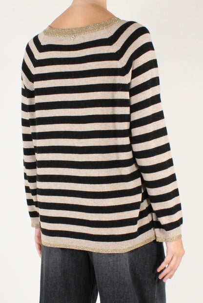 Maglione Scollo Tondo a Righe con Lurex