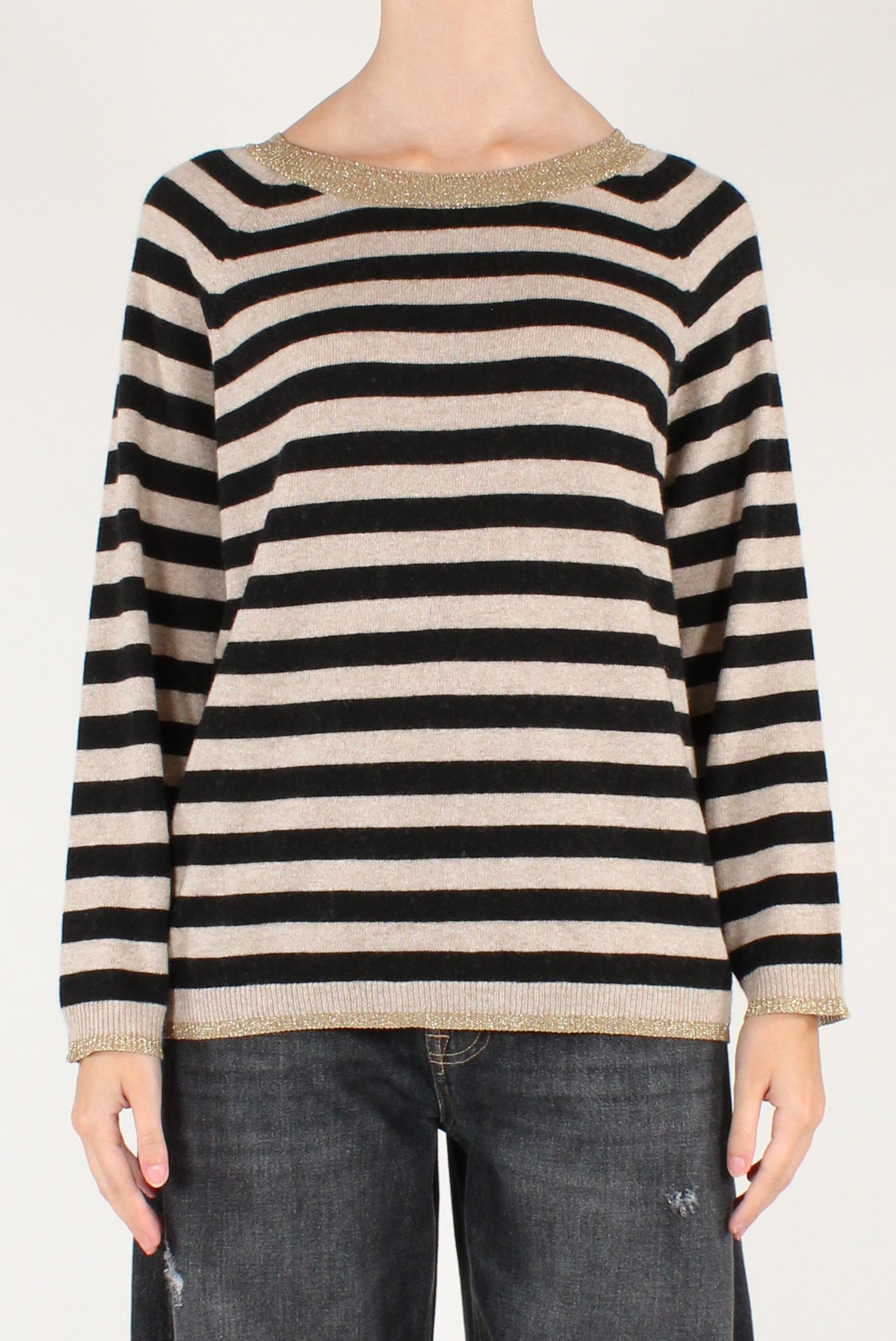 Maglione Scollo Tondo a Righe con Lurex