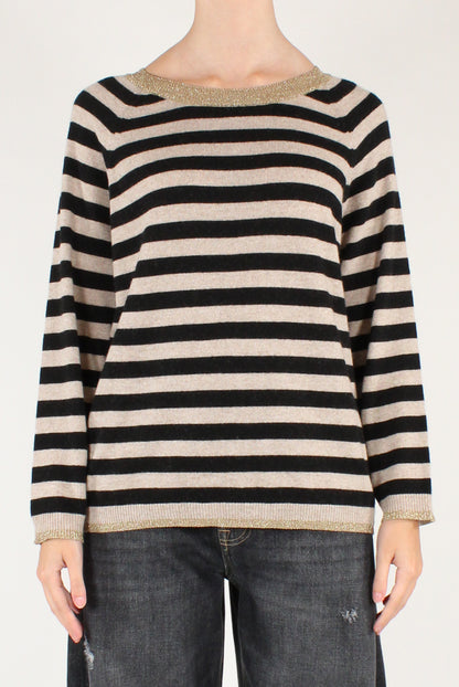 Maglione Scollo Tondo a Righe con Lurex