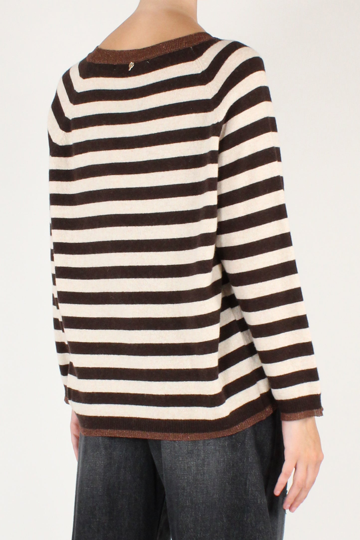 Maglione Scollo Tondo a Righe con Lurex