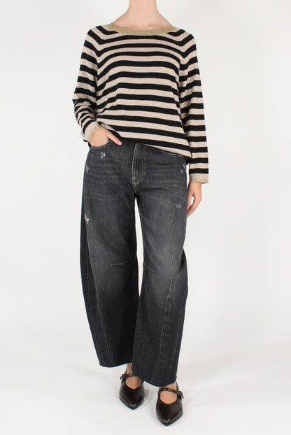 Maglione Scollo Tondo a Righe con Lurex
