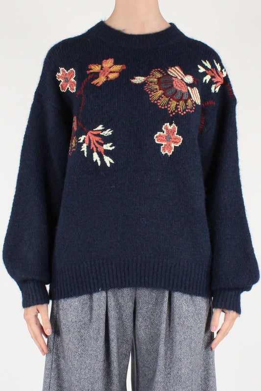 Maglione con Fiori Ricamati