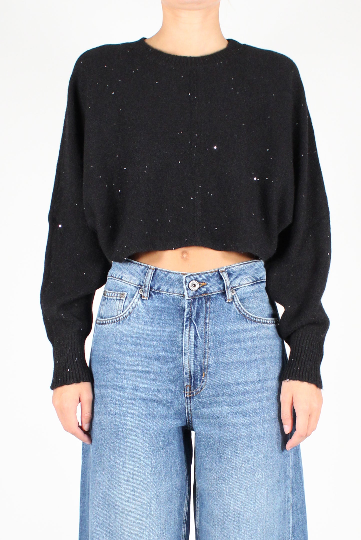 Sequin Crewneck Crop Sweater