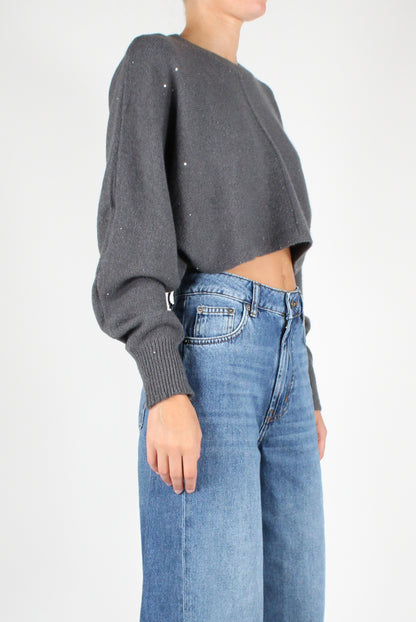 Sequin Crewneck Crop Sweater