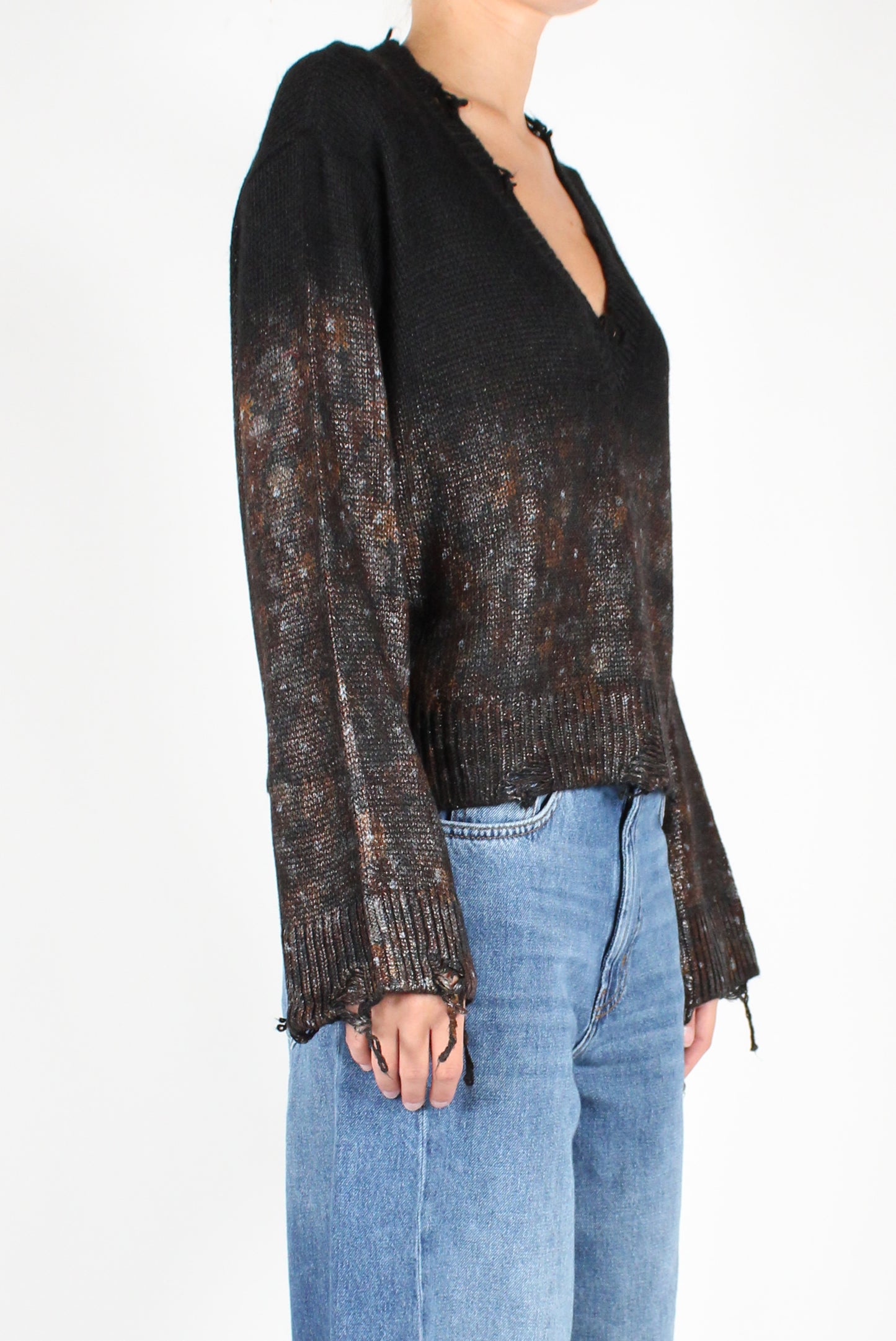 V-Neck Sweater with Laminated Cut-out