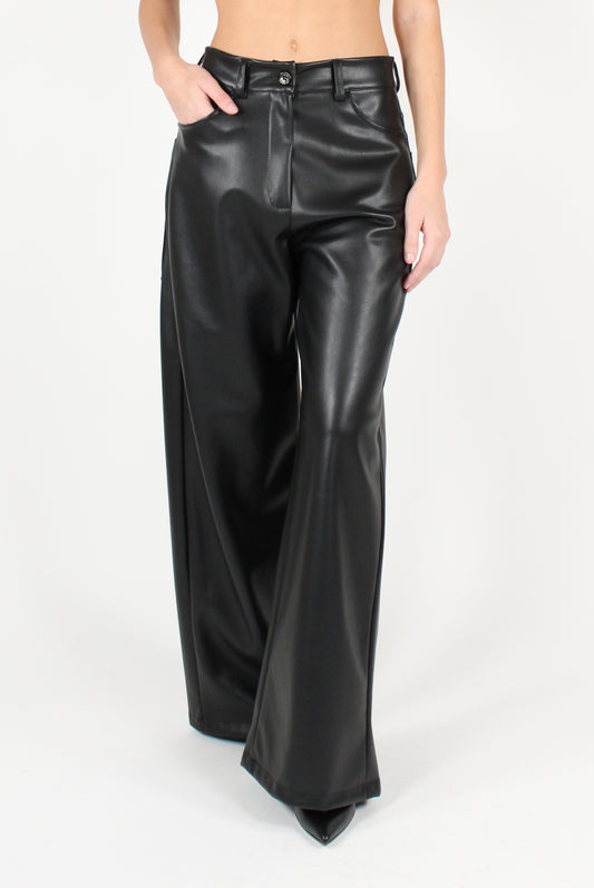 Soft Faux Leather Trousers with Pockets