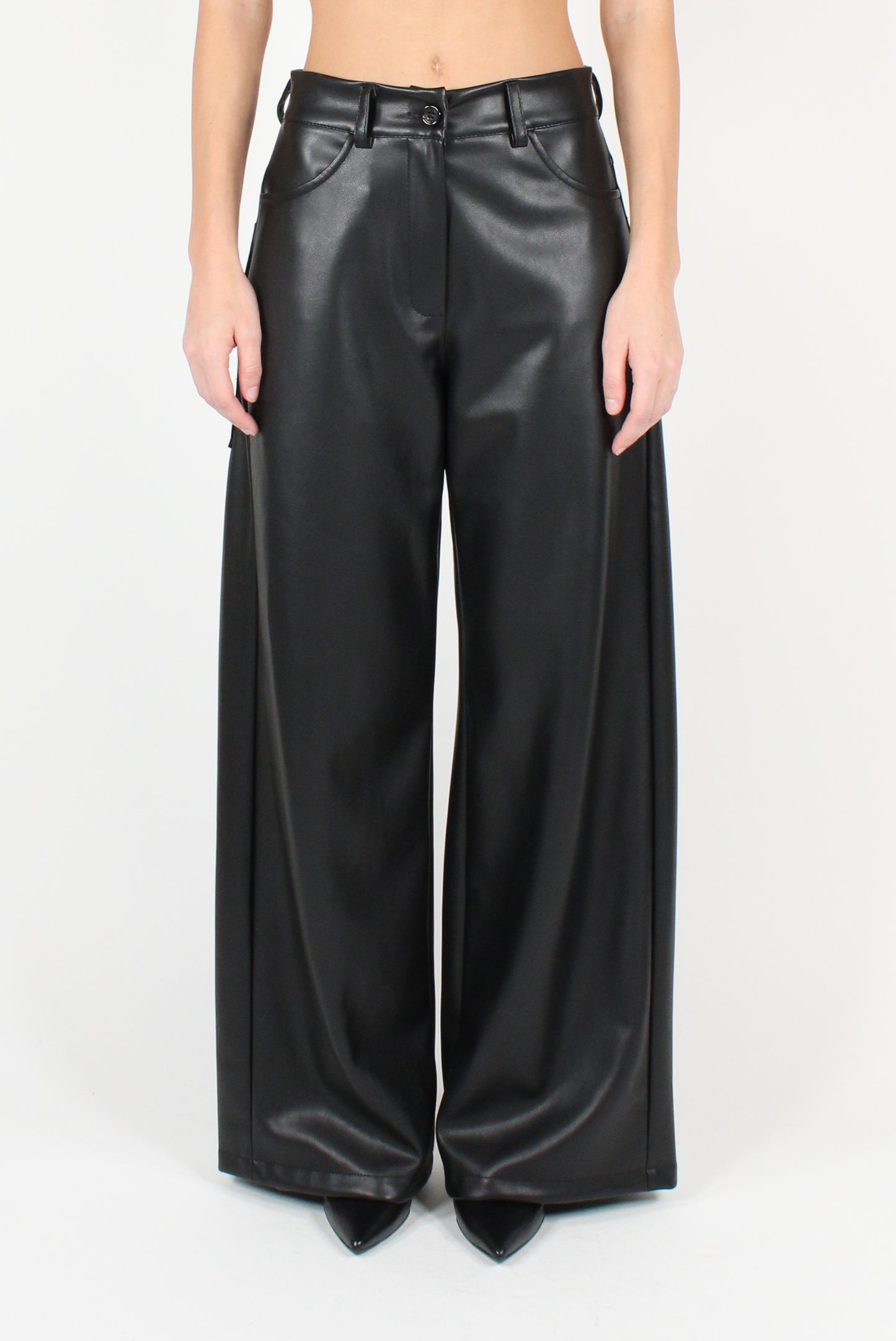 Soft Faux Leather Trousers with Pockets