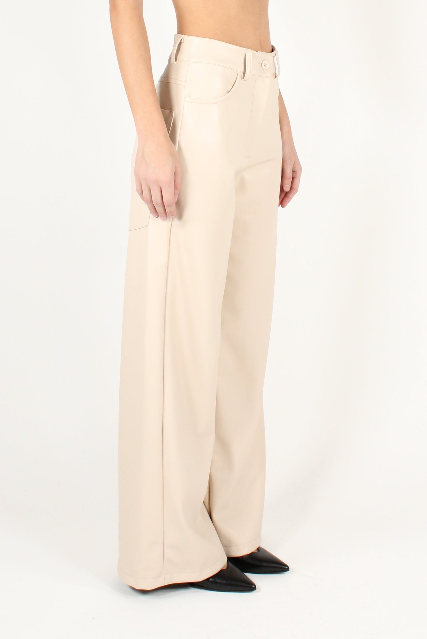 Soft Faux Leather Trousers with Pockets