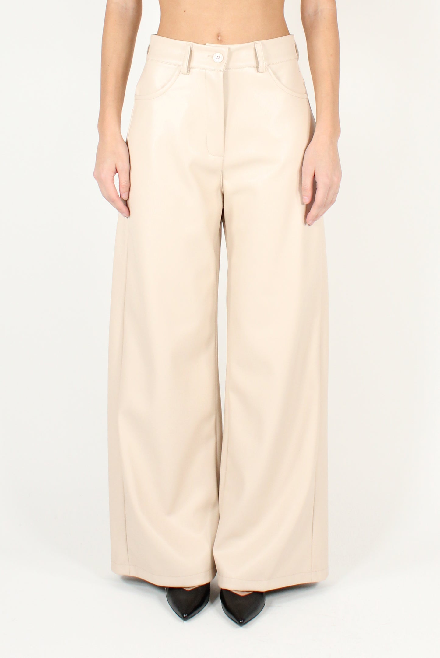 Soft Faux Leather Trousers with Pockets