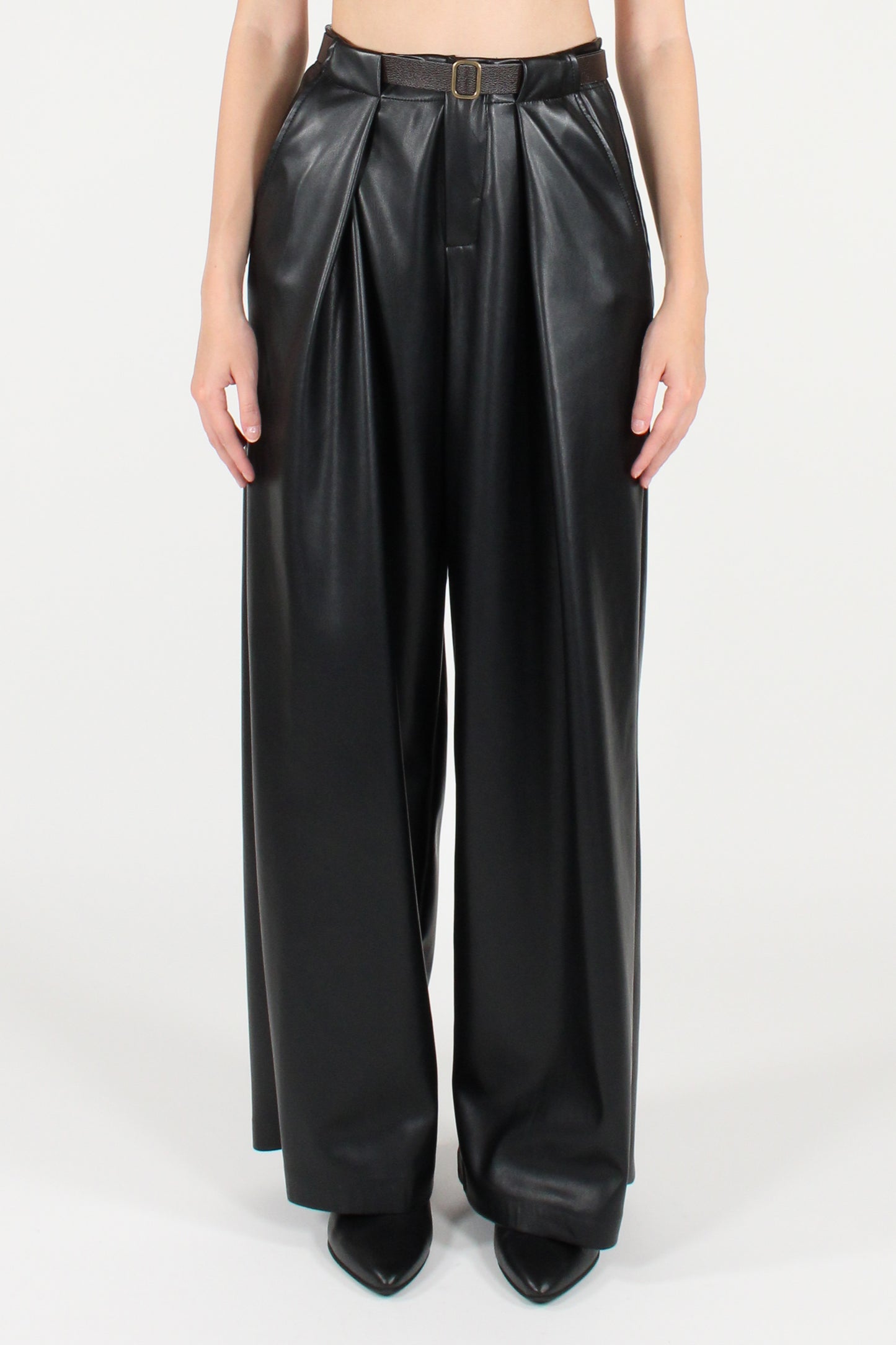 Eco-leather trousers with pleats