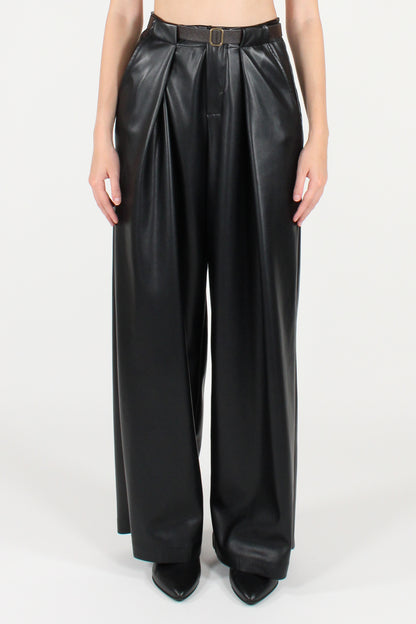 Eco-leather trousers with pleats