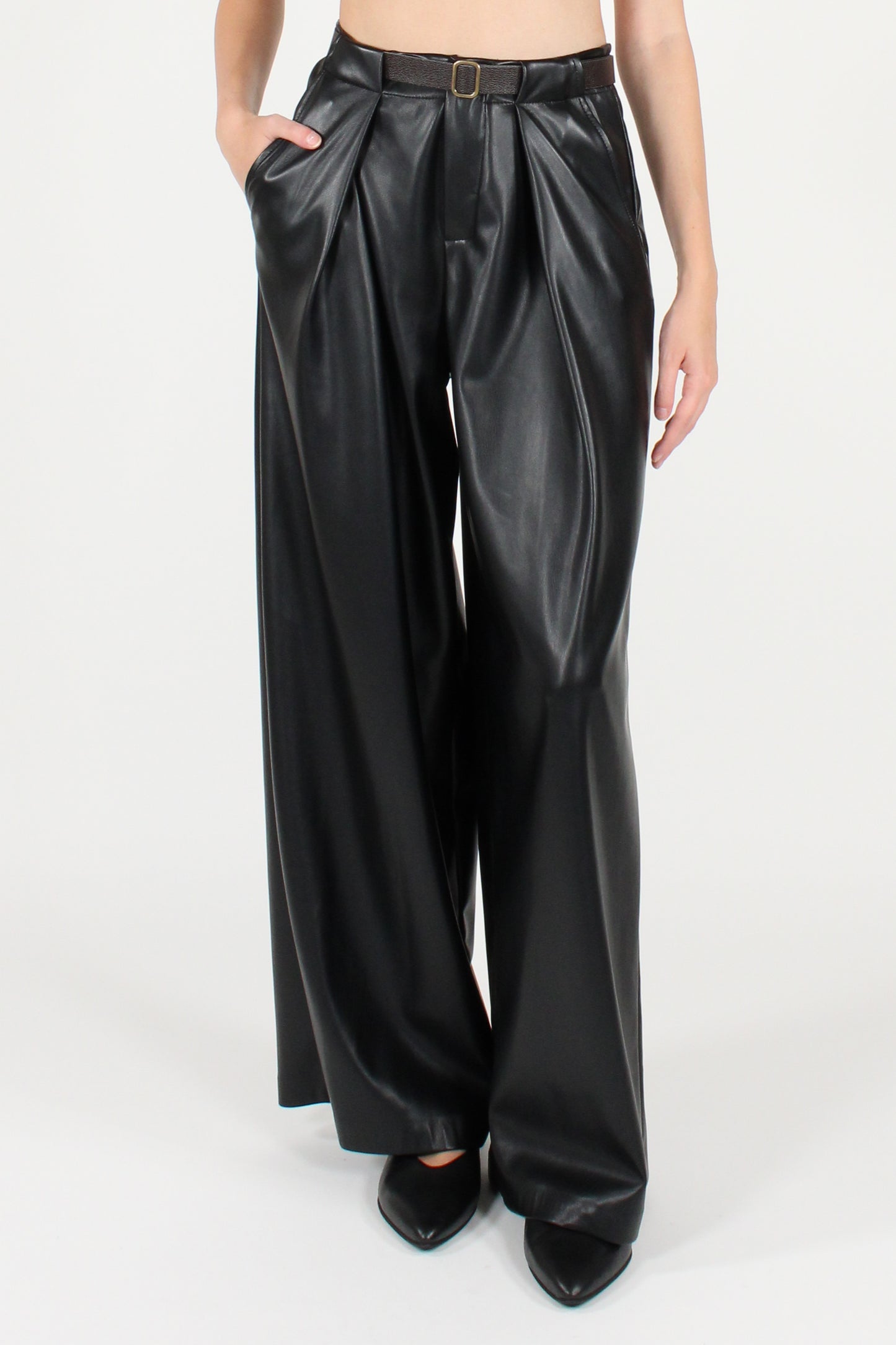 Eco-leather trousers with pleats