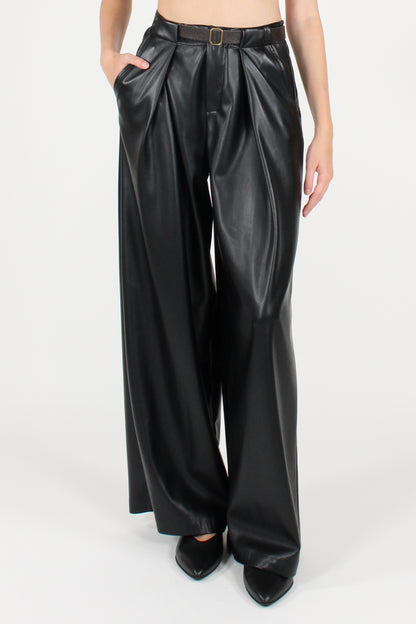 Eco-leather trousers with pleats