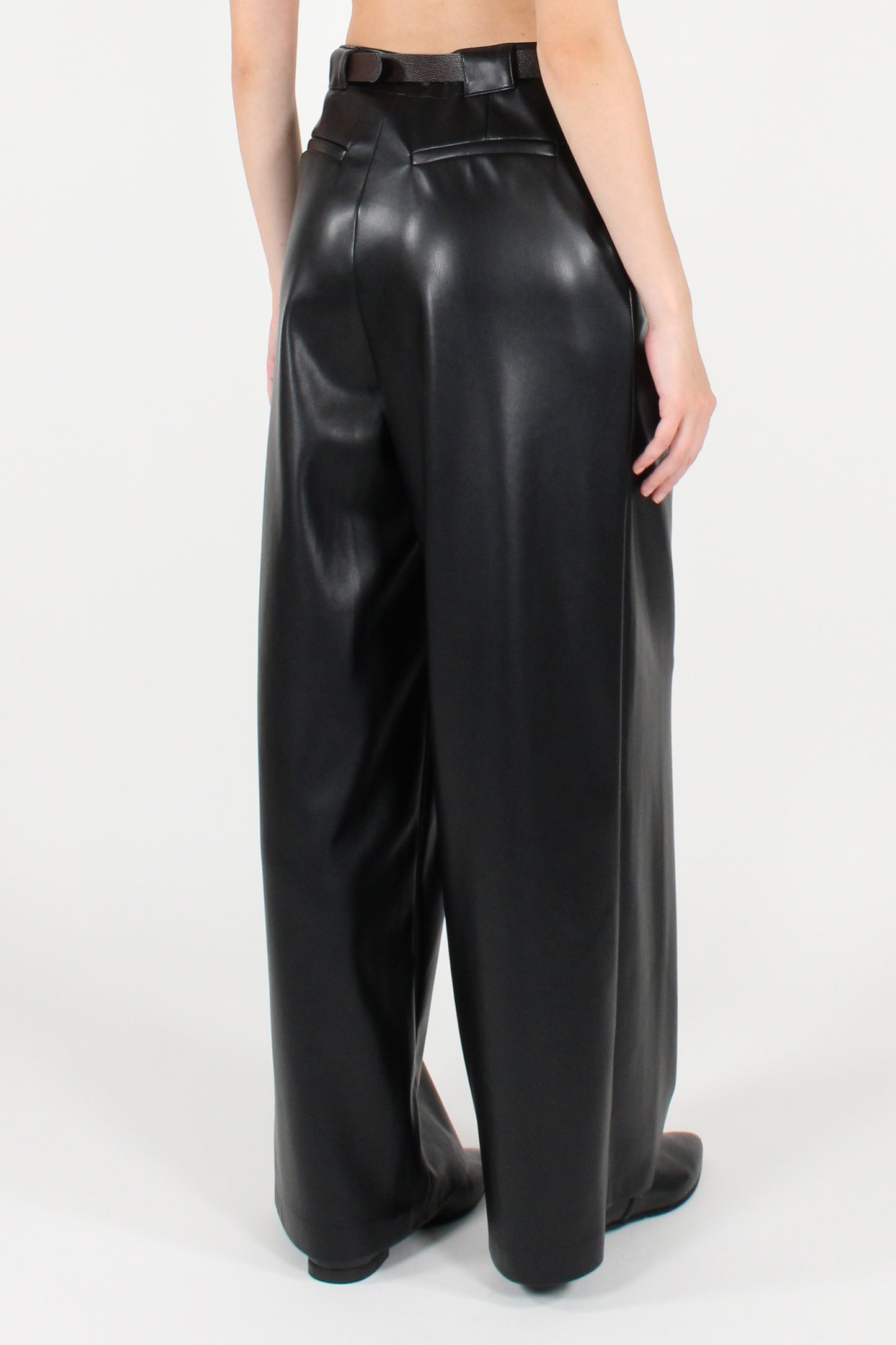 Eco-leather trousers with pleats