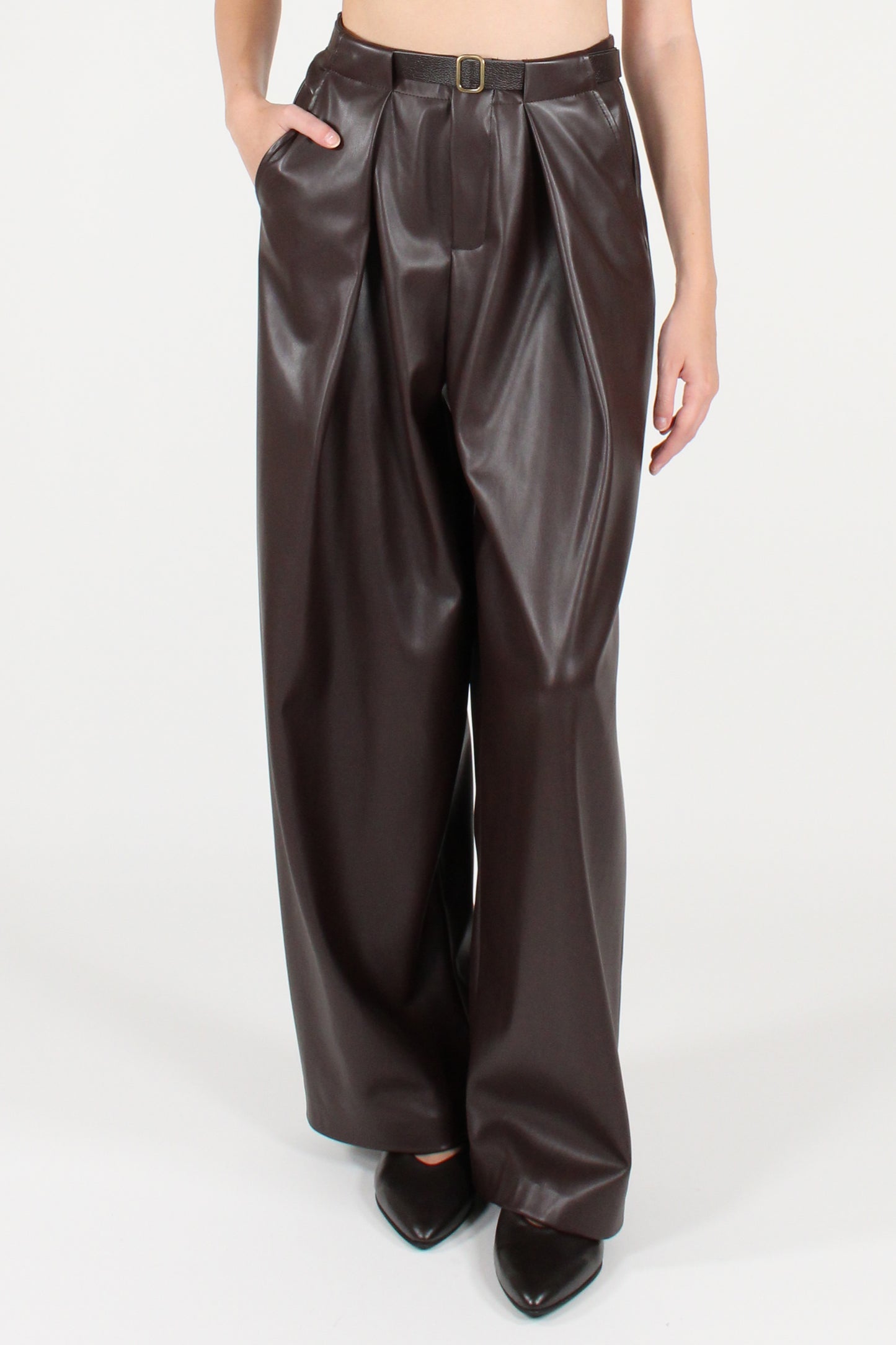 Eco-leather trousers with pleats