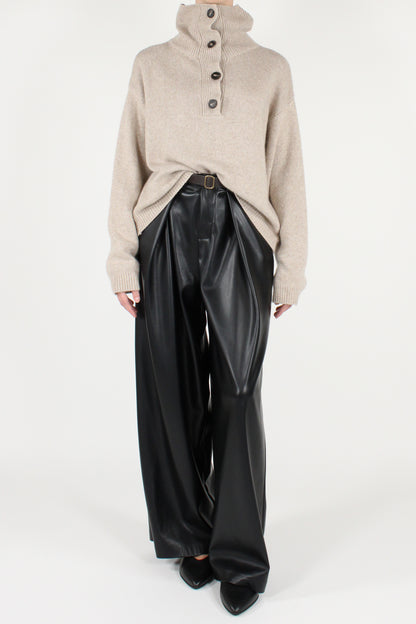 Eco-leather trousers with pleats