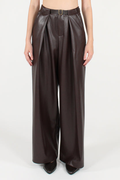 Eco-leather trousers with pleats