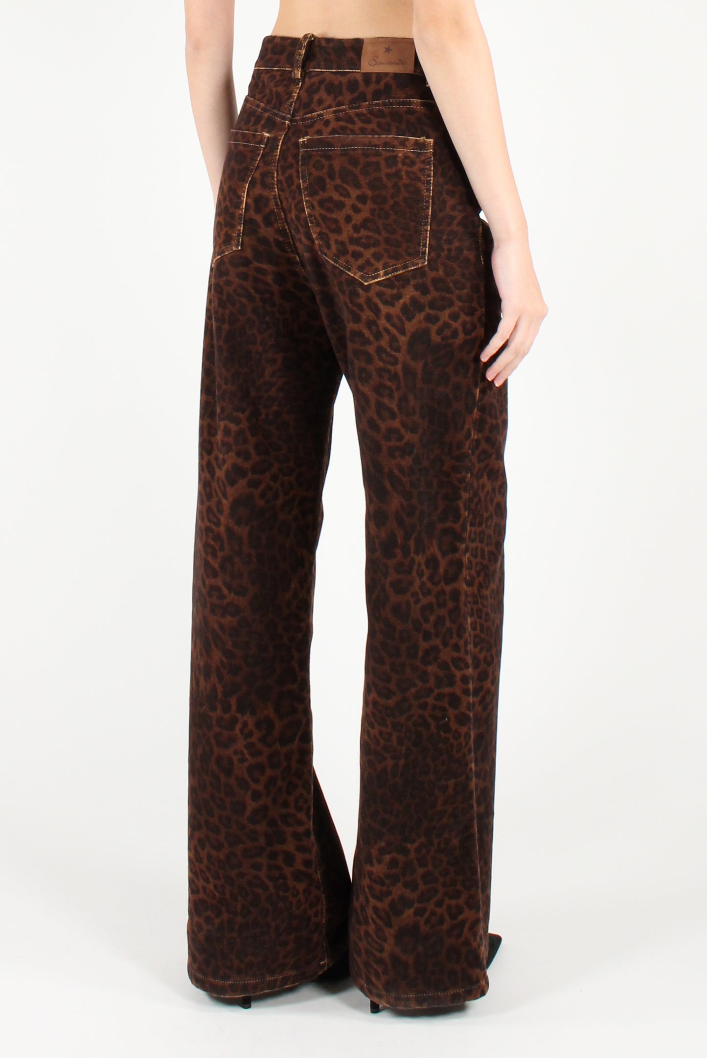 Pantaloni a Palazzo in Velluto Stampa Animalier