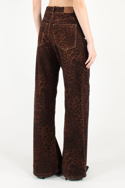 Pantaloni a Palazzo in Velluto Stampa Animalier