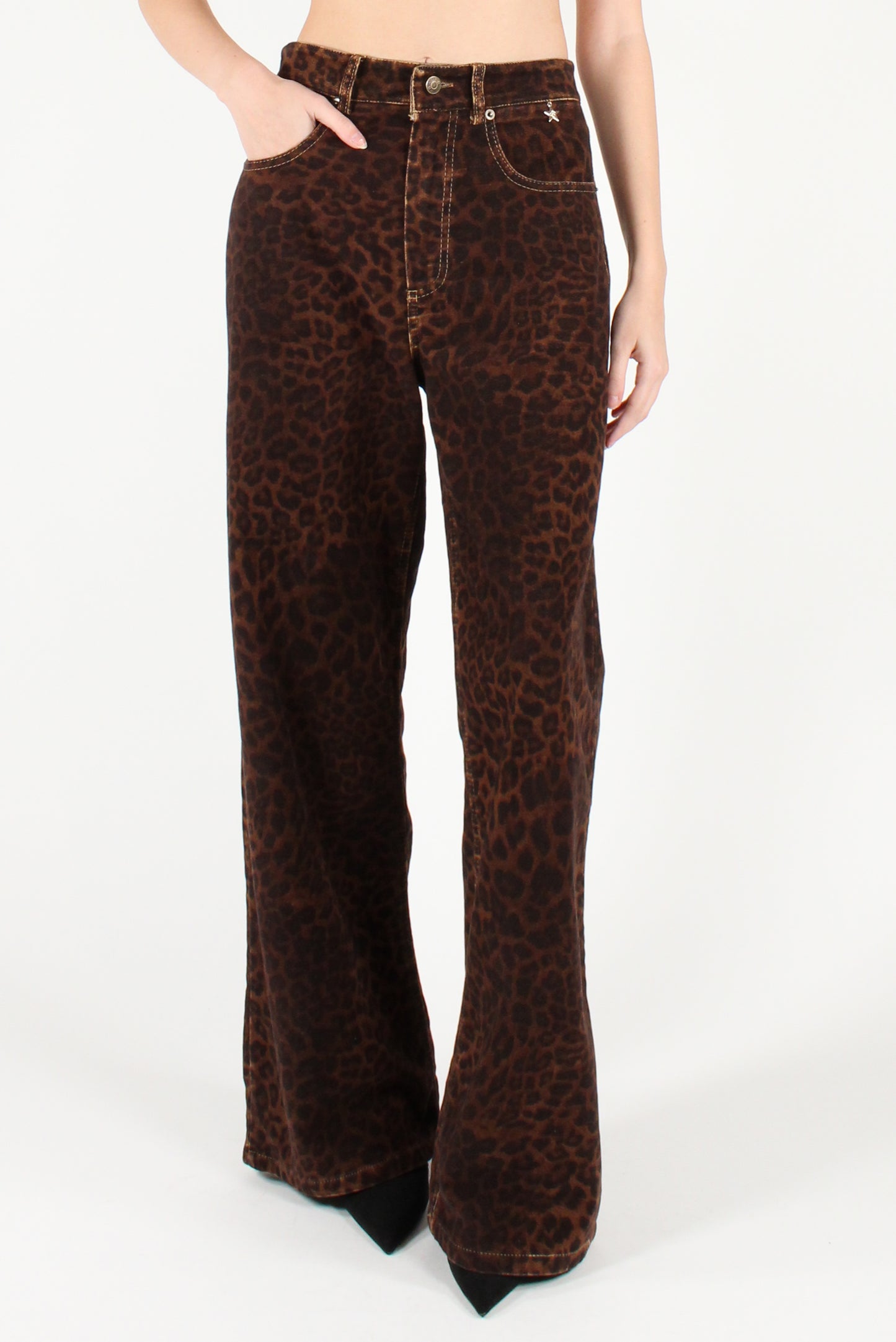 Pantaloni a Palazzo in Velluto Stampa Animalier