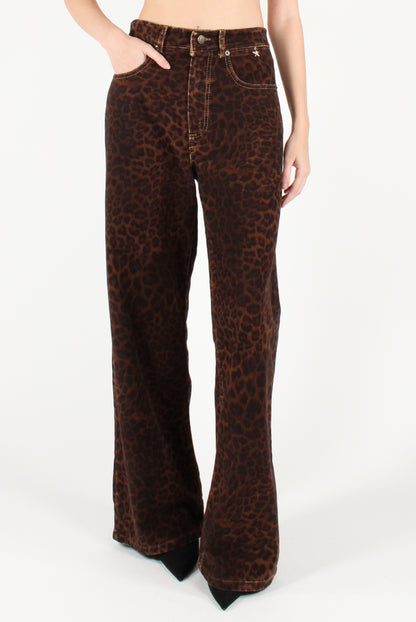 Pantaloni a Palazzo in Velluto Stampa Animalier