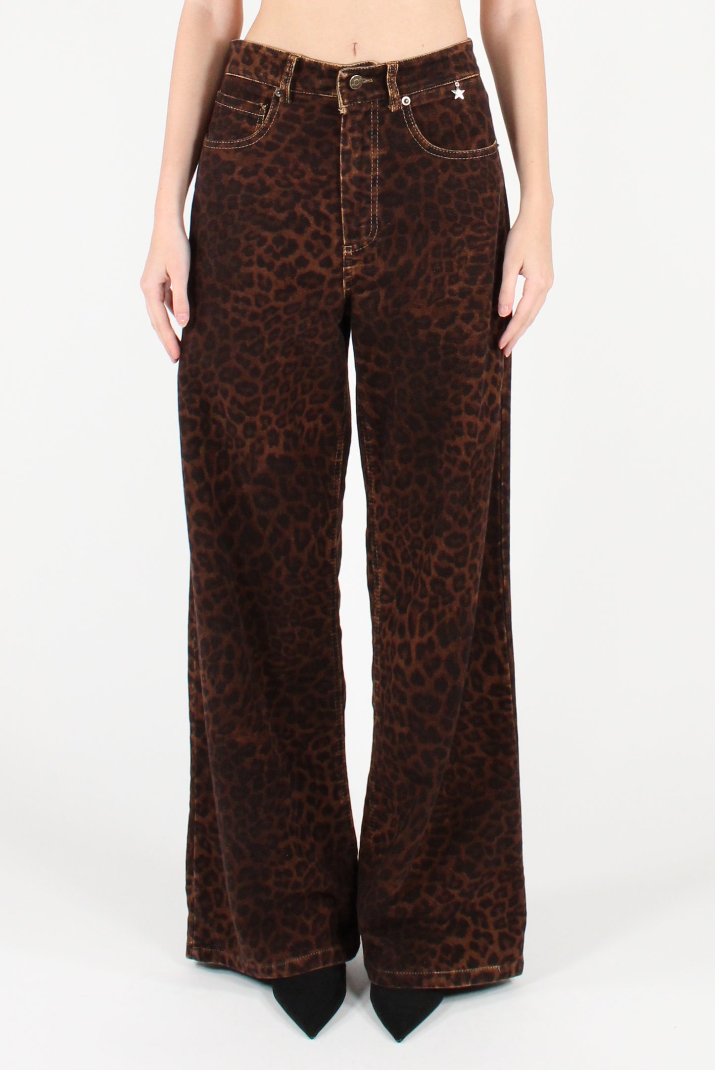 Pantaloni a Palazzo in Velluto Stampa Animalier