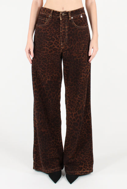 Pantaloni a Palazzo in Velluto Stampa Animalier