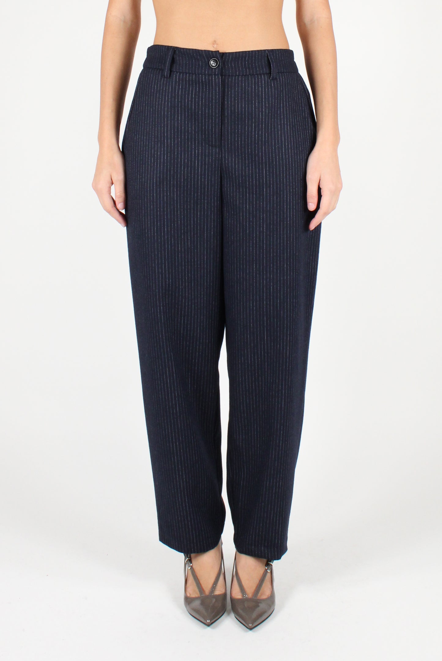 Balloon Cut Pinstriped Trousers