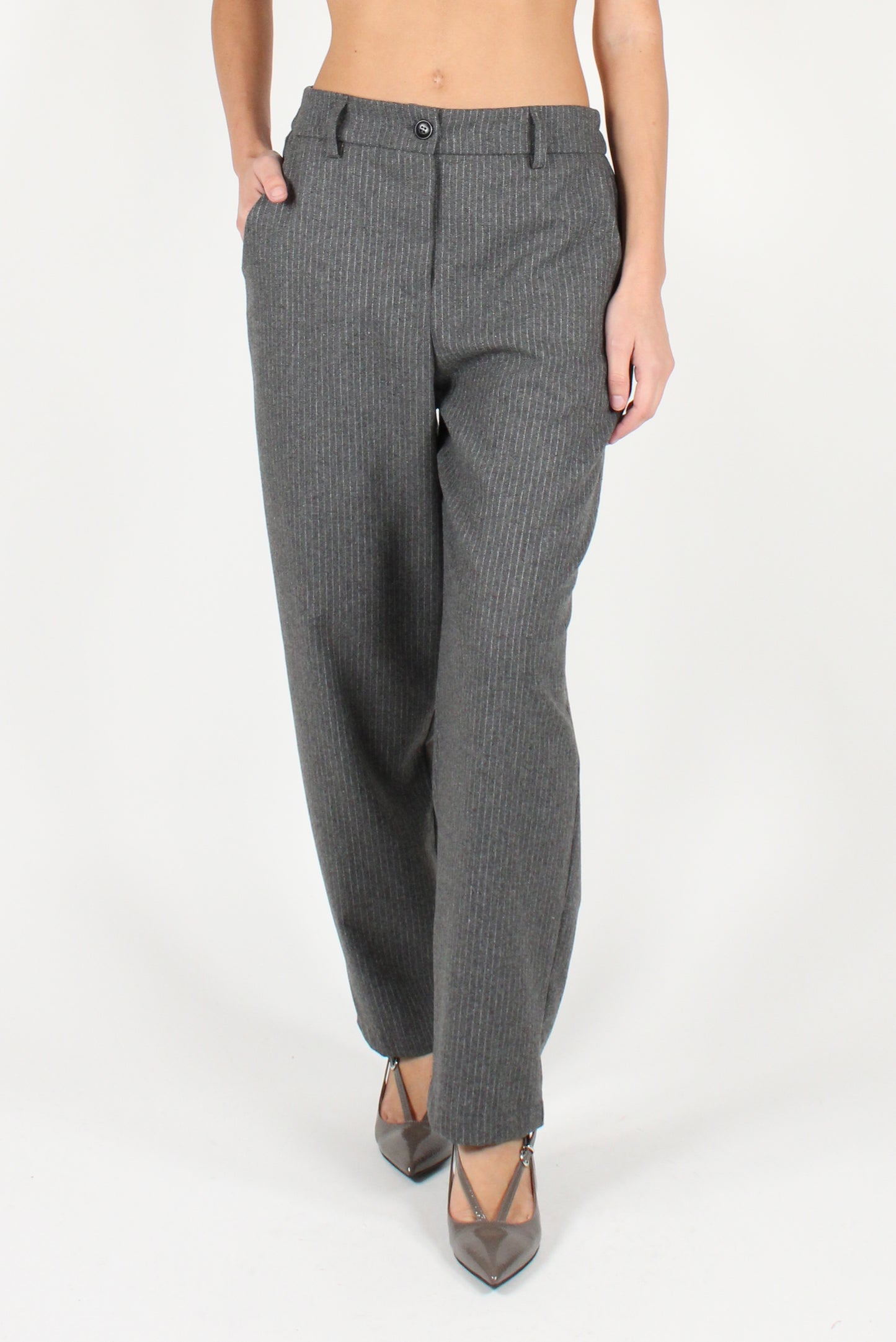 Balloon Cut Pinstriped Trousers