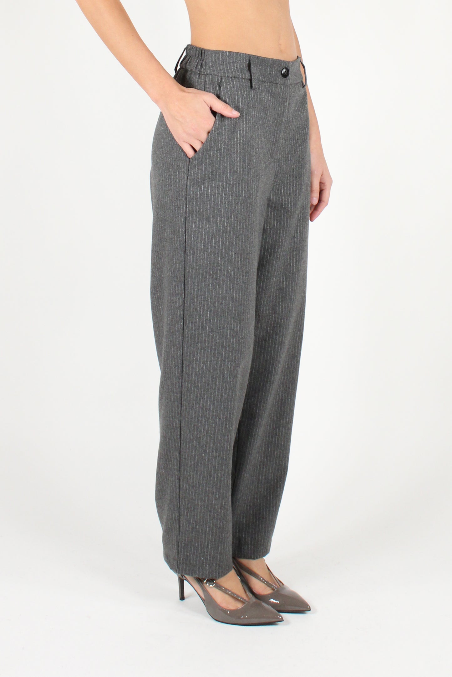 Balloon Cut Pinstriped Trousers