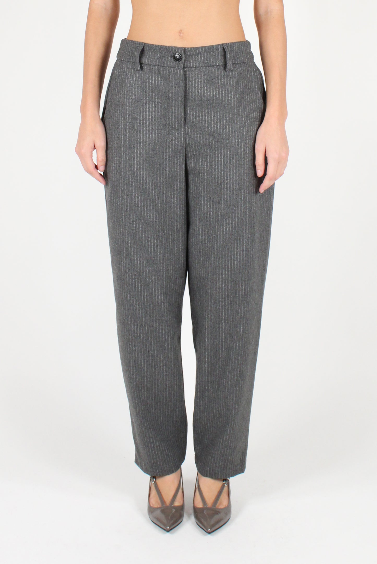 Balloon Cut Pinstriped Trousers