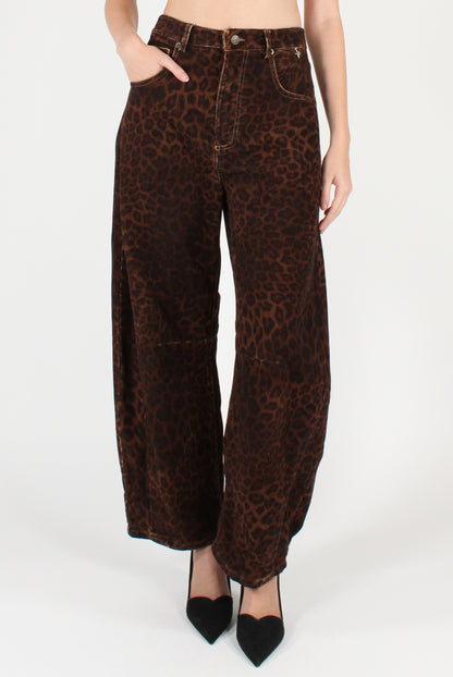 Pantaloni Balloon in Velluto Stampa Animalier