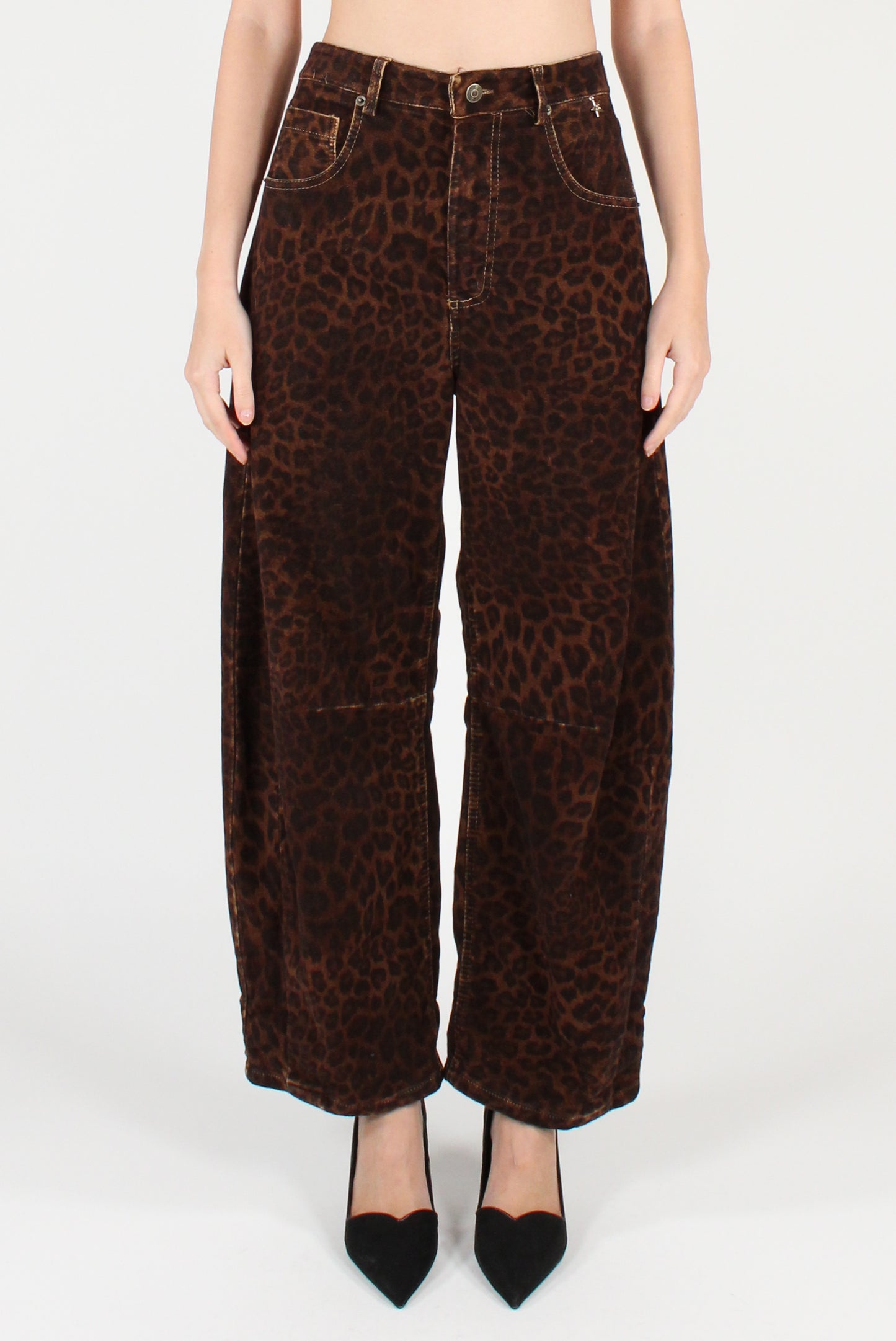 Pantaloni Balloon in Velluto Stampa Animalier