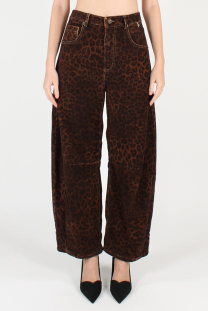 Pantaloni Balloon in Velluto Stampa Animalier