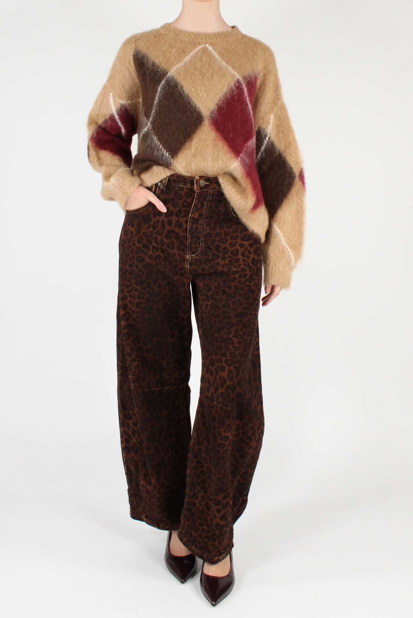 Pantaloni Balloon in Velluto Stampa Animalier