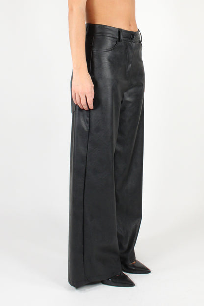 Faux Leather Trousers with Pockets