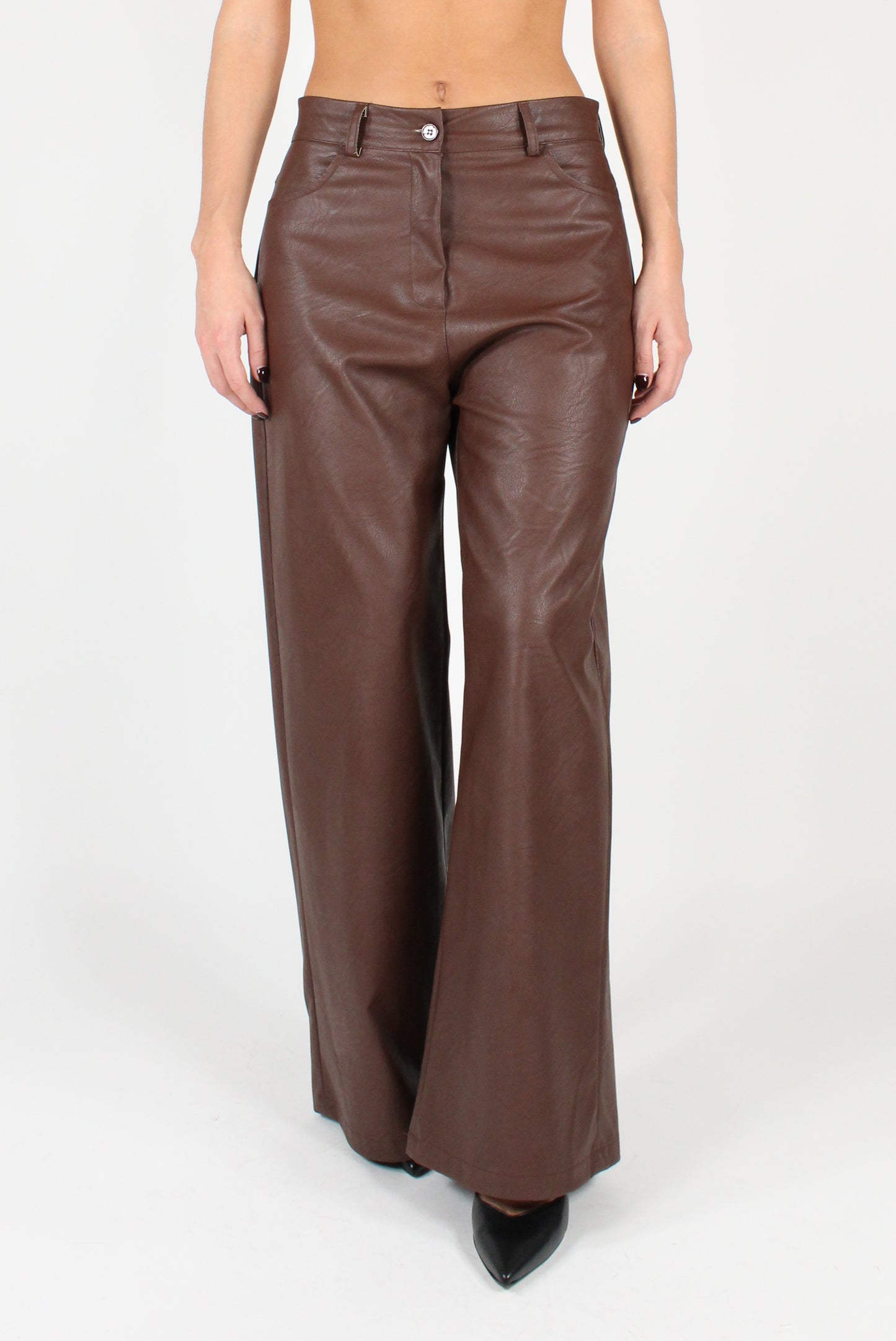 Faux Leather Trousers with Pockets