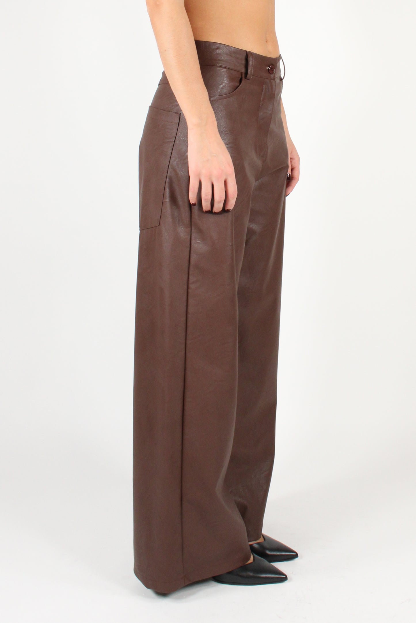 Faux Leather Trousers with Pockets