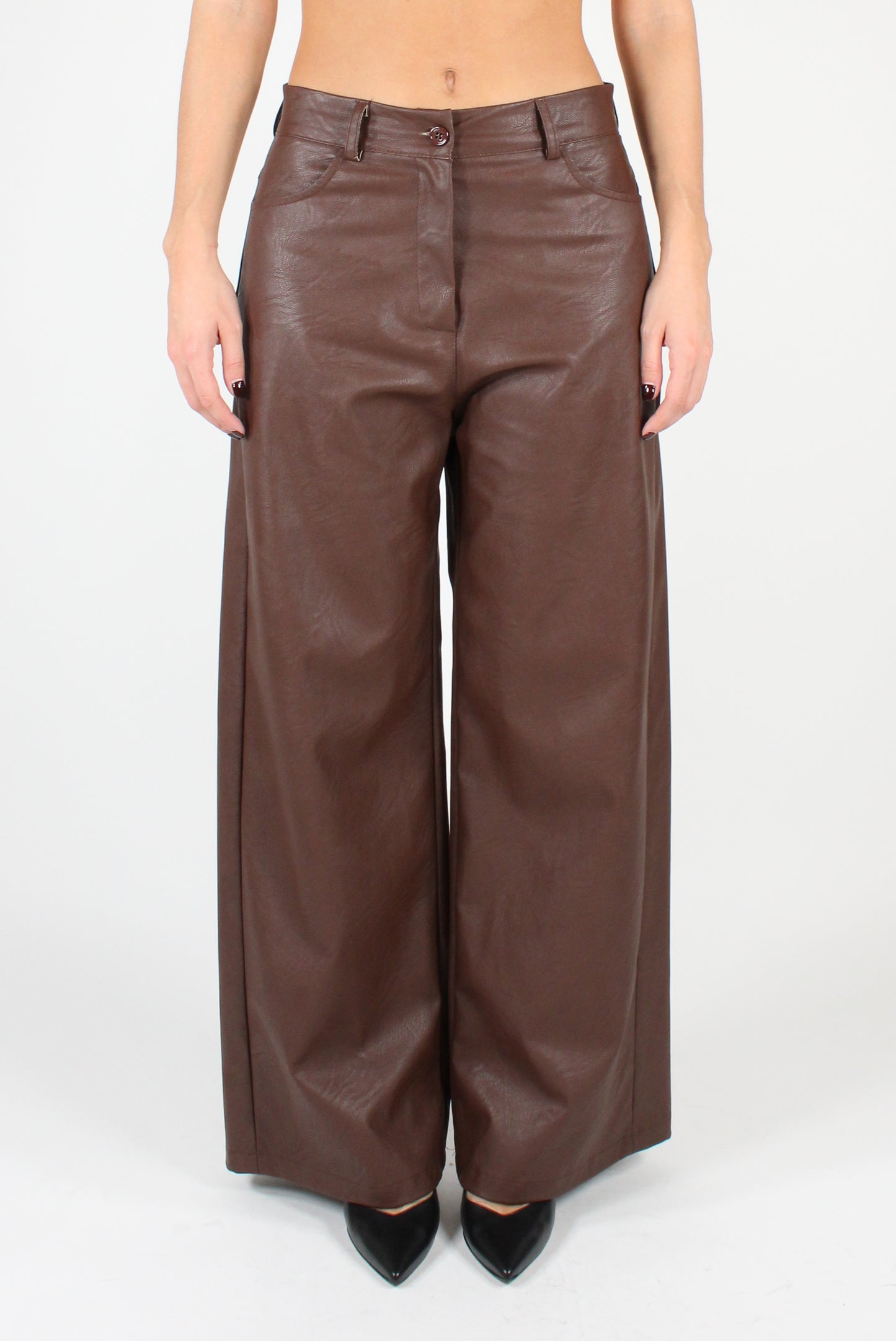 Faux Leather Trousers with Pockets