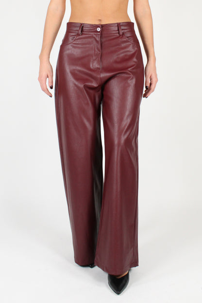 Faux Leather Trousers with Pockets