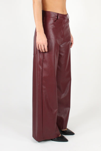 Faux Leather Trousers with Pockets