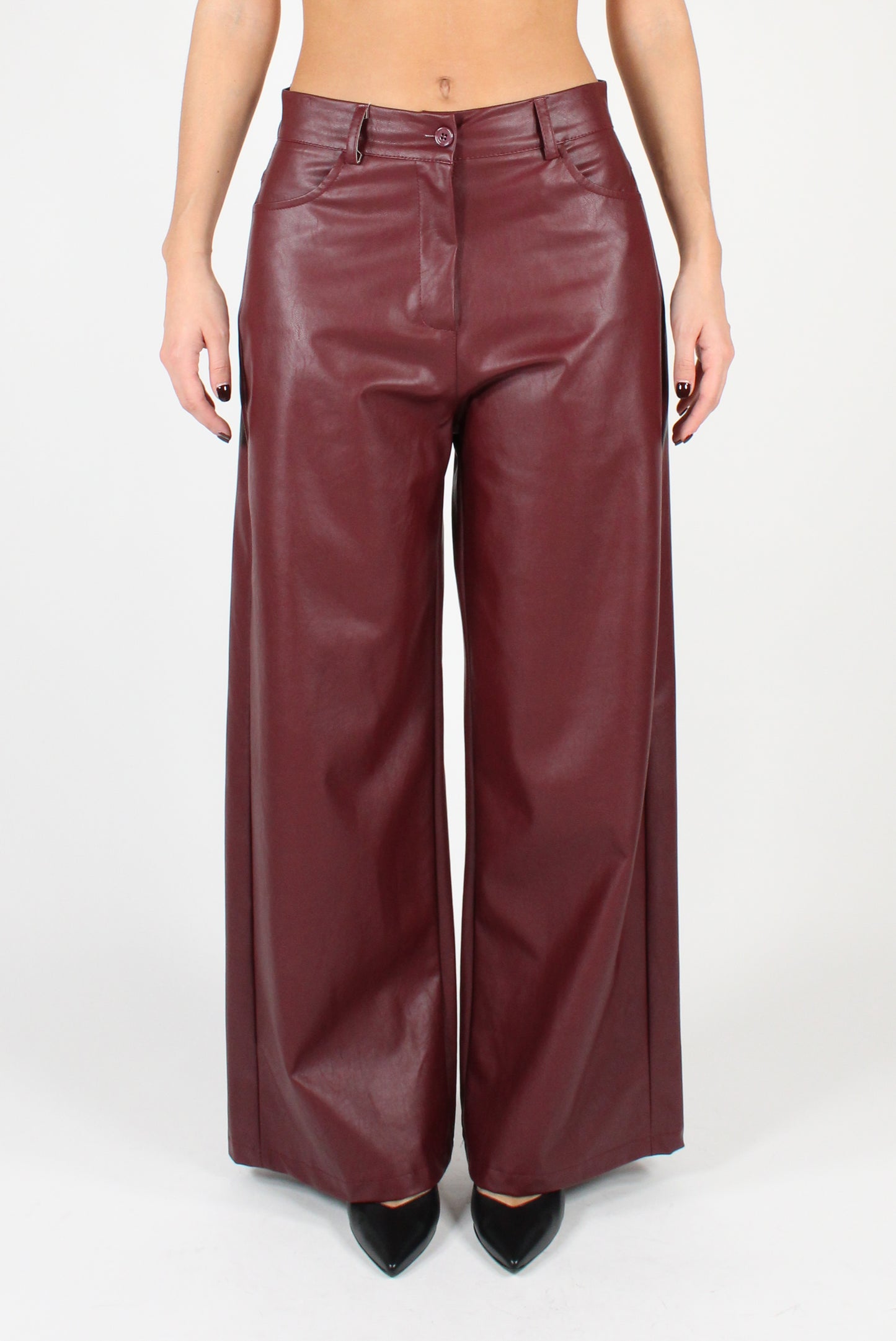 Faux Leather Trousers with Pockets